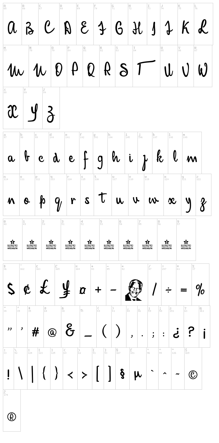 Mandela Script font map